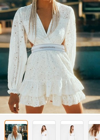 Beyaz Mini elbise V Yaka Strappy