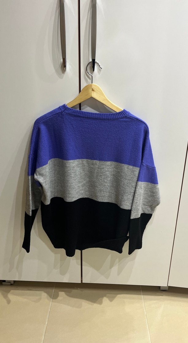 Kadın Renkli Çizgili Örgü Kazak - Görsel 4