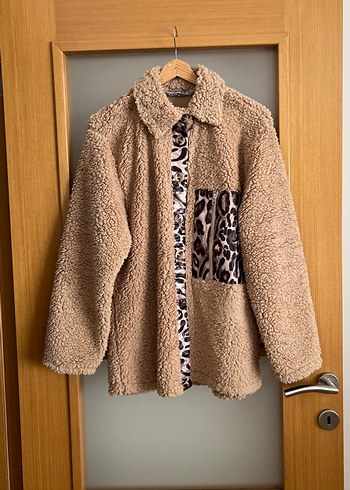Kahverengi Leopar Detaylı Kadın Peluş Ceket sadece etiketini - Görsel 2