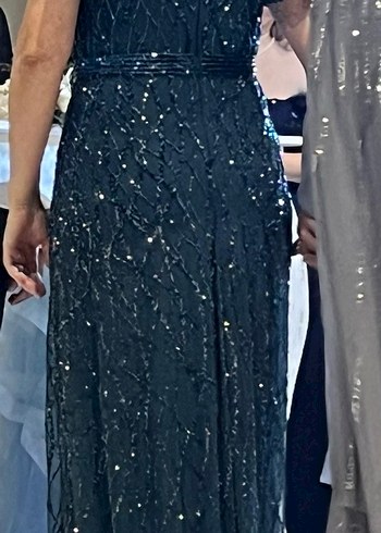 Boncuk İşlemeli Turkuaz Uzun Abiye Elbise - Görsel 3