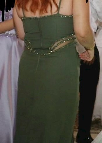 Koyu Haki Drapeli Uzun Abiye Elbise - Görsel 3