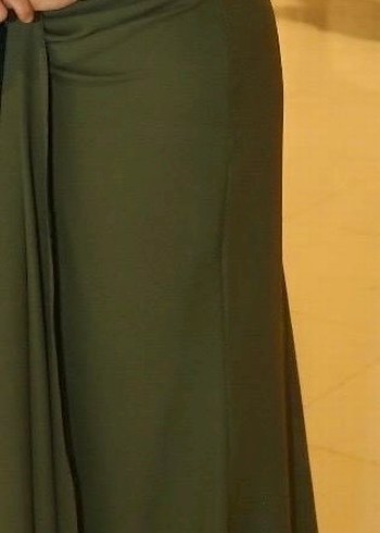 Koyu Haki Drapeli Uzun Abiye Elbise - Görsel 2