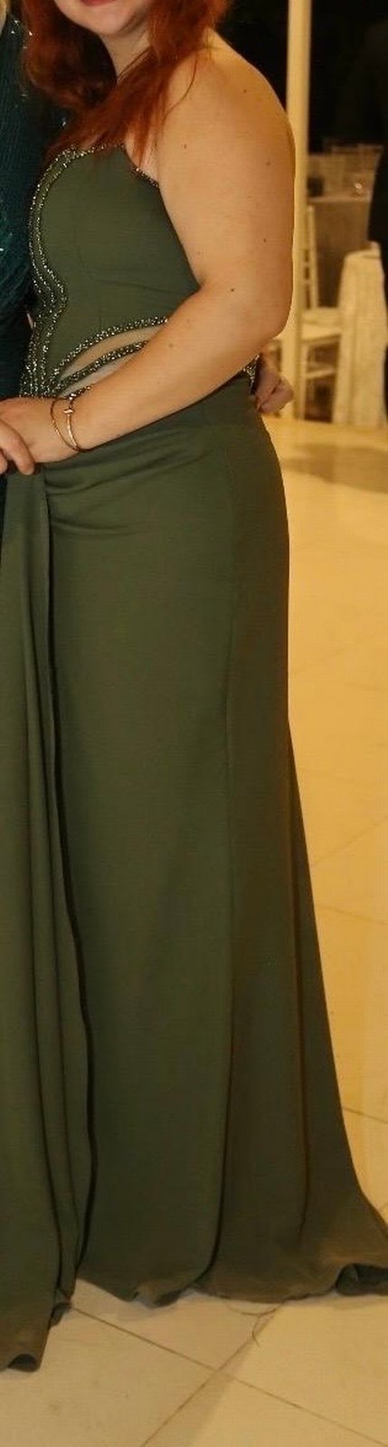 Koyu Haki Drapeli Uzun Abiye Elbise - Görsel 2