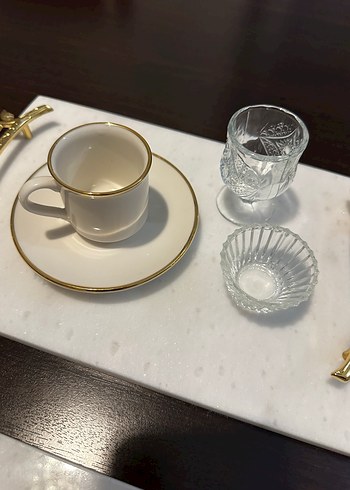 Altın Detaylı Modern mermer Beyaz isteme nişan Tepsisi - Görsel 4