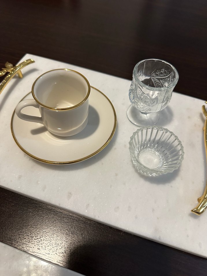 Altın Detaylı Modern mermer Beyaz isteme nişan Tepsisi - Görsel 4