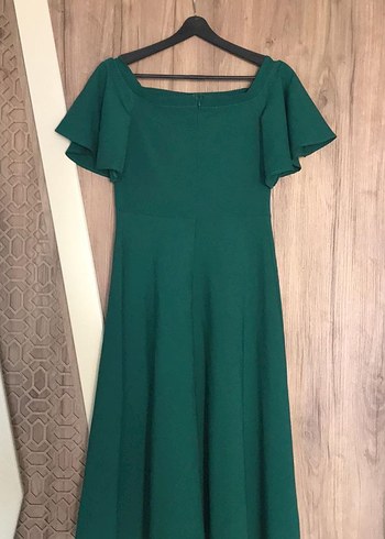 Yeşil Kayık Yaka Midi Abiye Elbise - Görsel 6