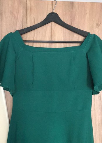 Yeşil Kayık Yaka Midi Abiye Elbise - Görsel 4