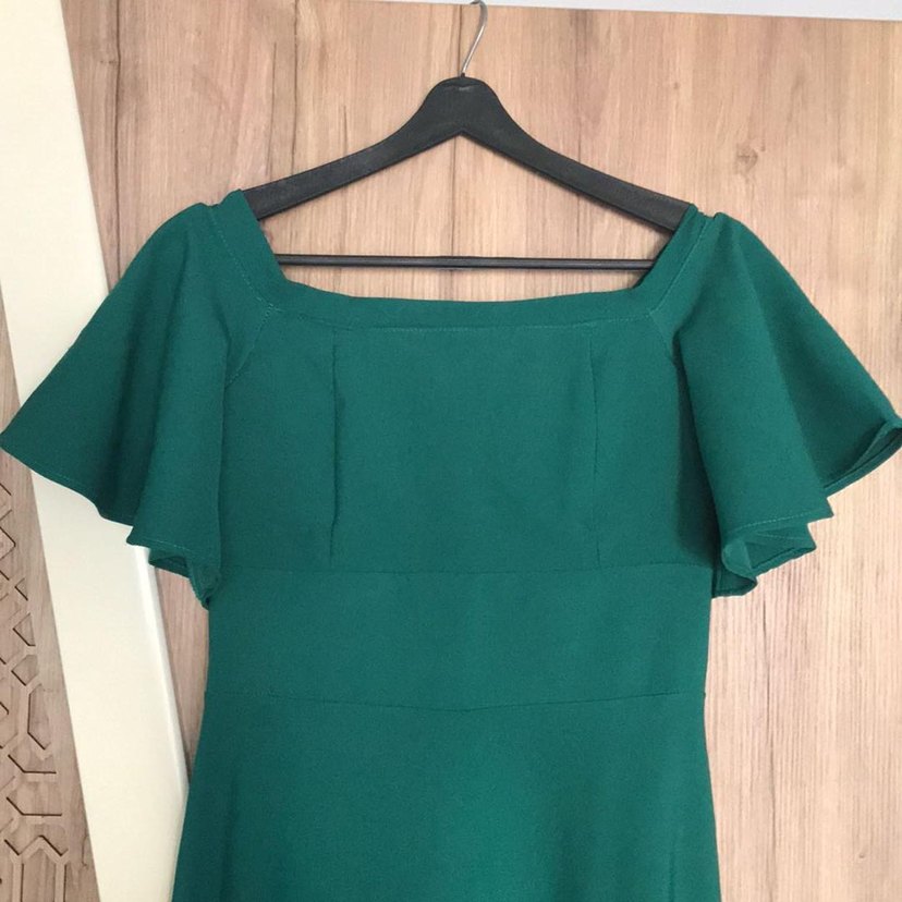 Yeşil Kayık Yaka Midi Abiye Elbise - Görsel 4