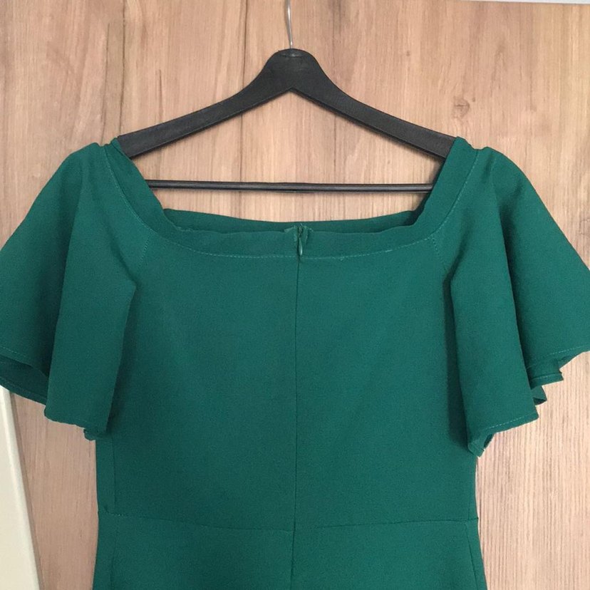 Yeşil Kayık Yaka Midi Abiye Elbise - Görsel 5