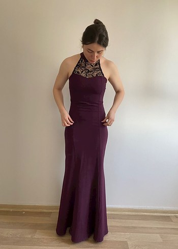 Mürdüm Dantel Detaylı Abiye Elbise - Görsel 3