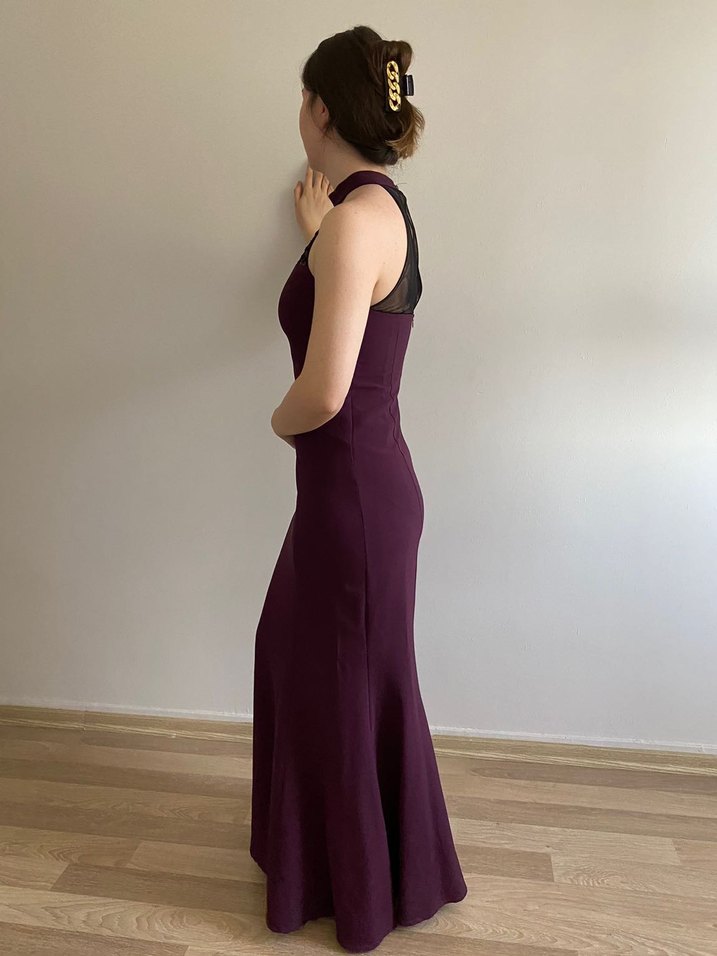 Mürdüm Dantel Detaylı Abiye Elbise - Görsel 5