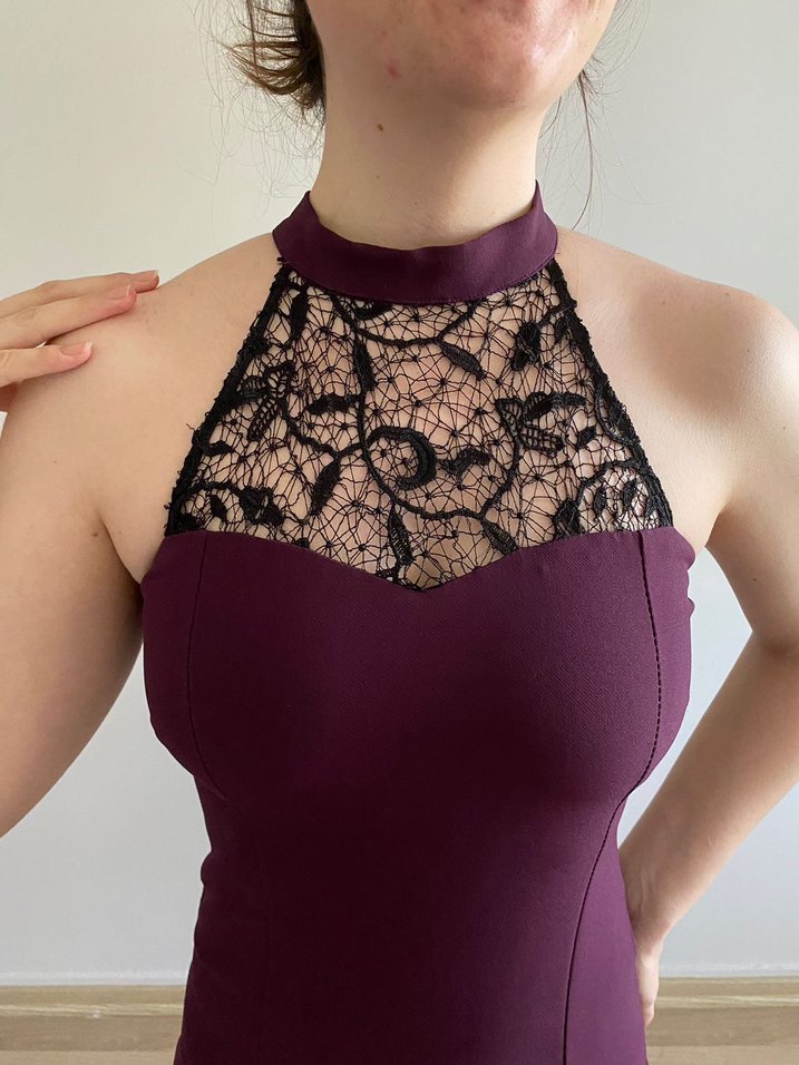 Mürdüm Dantel Detaylı Abiye Elbise - Görsel 4