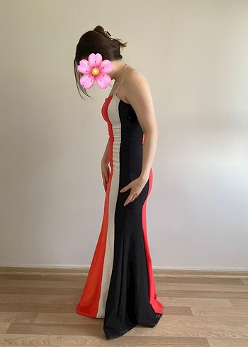 Çizgili Çok Renkli Uzun Abiye Elbise - Görsel 5