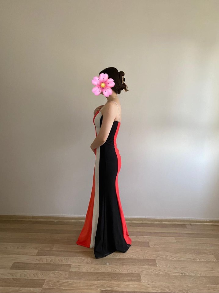 Çizgili Çok Renkli Uzun Abiye Elbise - Görsel 3