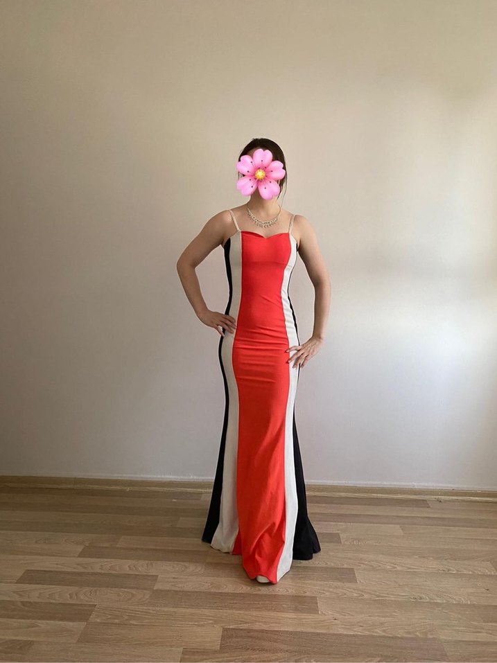 Çizgili Çok Renkli Uzun Abiye Elbise - Görsel 2