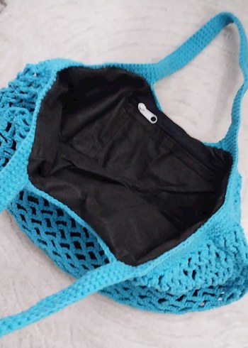 Mavi Örgü Bohem Kadın Çanta - Görsel 2