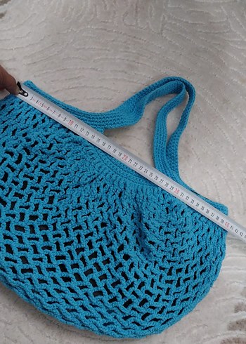 Mavi Örgü Bohem Kadın Çanta - Görsel 3