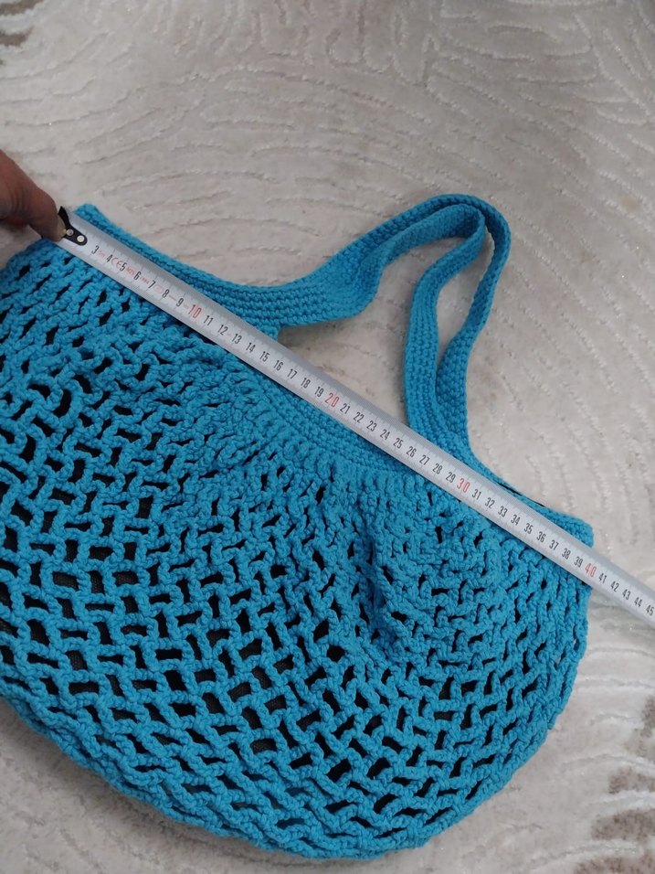 Mavi Örgü Bohem Kadın Çanta - Görsel 3