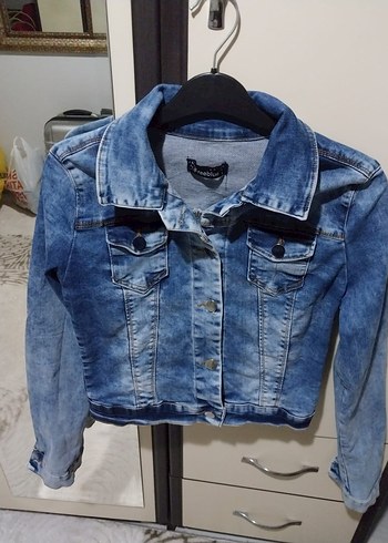 LİKRALI. Düğmeli Mavi Kadın Denim Ceket - Görsel 2