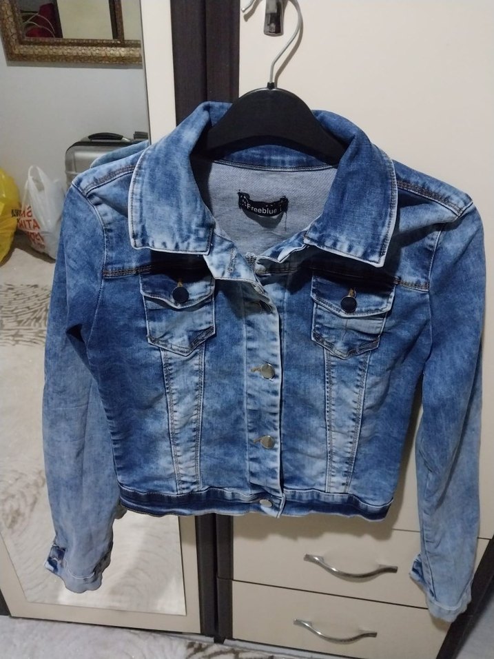 LİKRALI. Düğmeli Mavi Kadın Denim Ceket - Görsel 2
