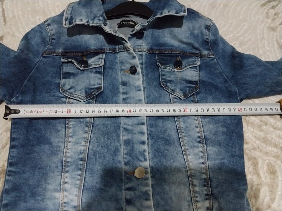 LİKRALI. Düğmeli Mavi Kadın Denim Ceket - Görsel 5