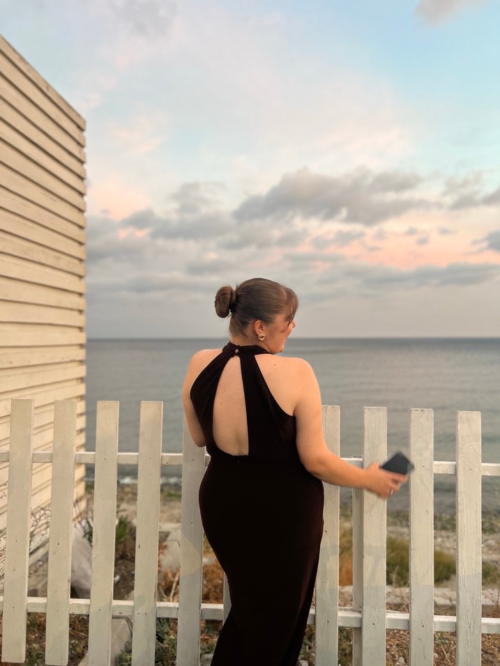 Kahverengi Drapeli Uzun Kadın Elbise - Görsel 2