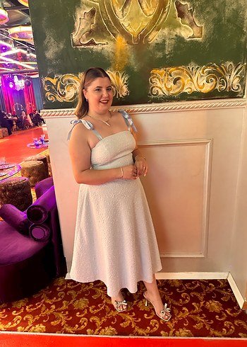 Askı Detaylı Beyaz Uzun Abiye Elbise - Görsel 2