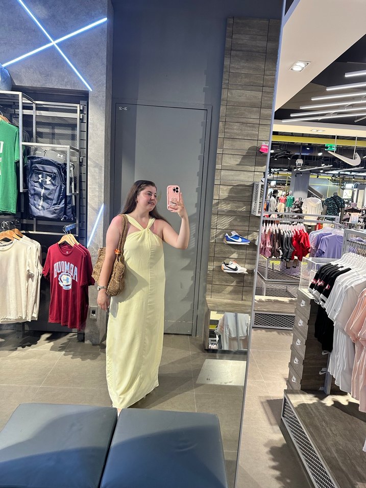 Sarı Straplez Midi Pamuk Elbise - Görsel 2