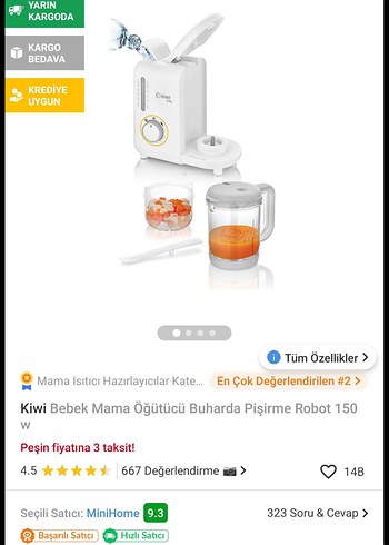 Kiwi Bebek Mama Öğütücü Buharda Pişirme Robot