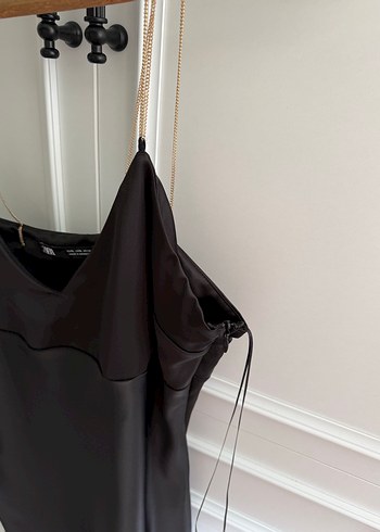 Zara Saten Siyah Mini Elbise - Görsel 3