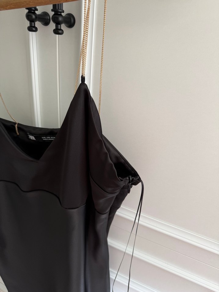 Zara Saten Siyah Mini Elbise - Görsel 3