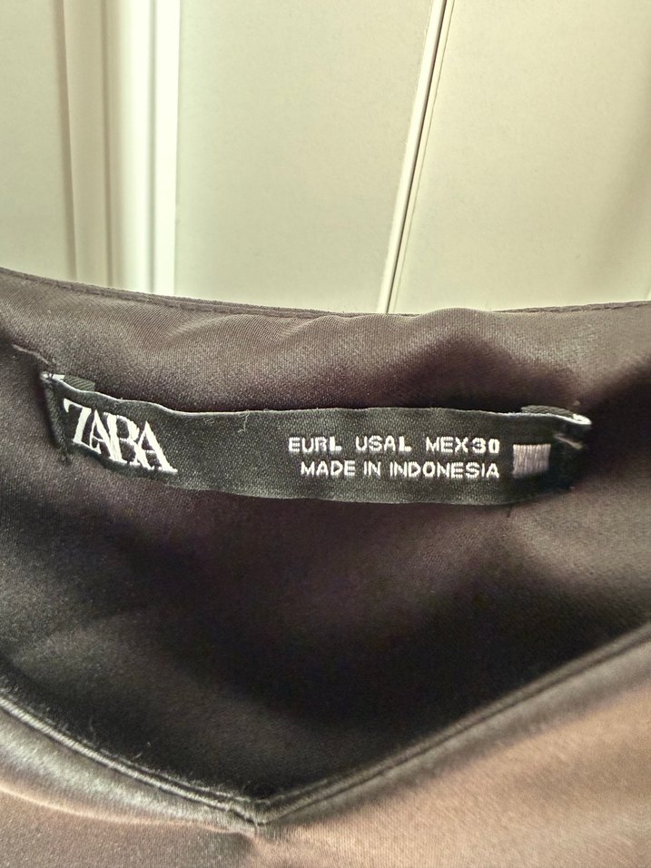 Zara Saten Siyah Mini Elbise - Görsel 4