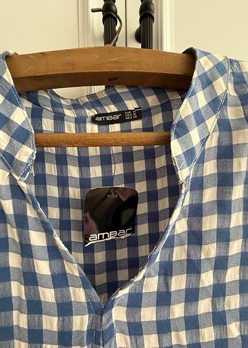 Mavi Ekose V Yaka Midi Elbise - Görsel 3