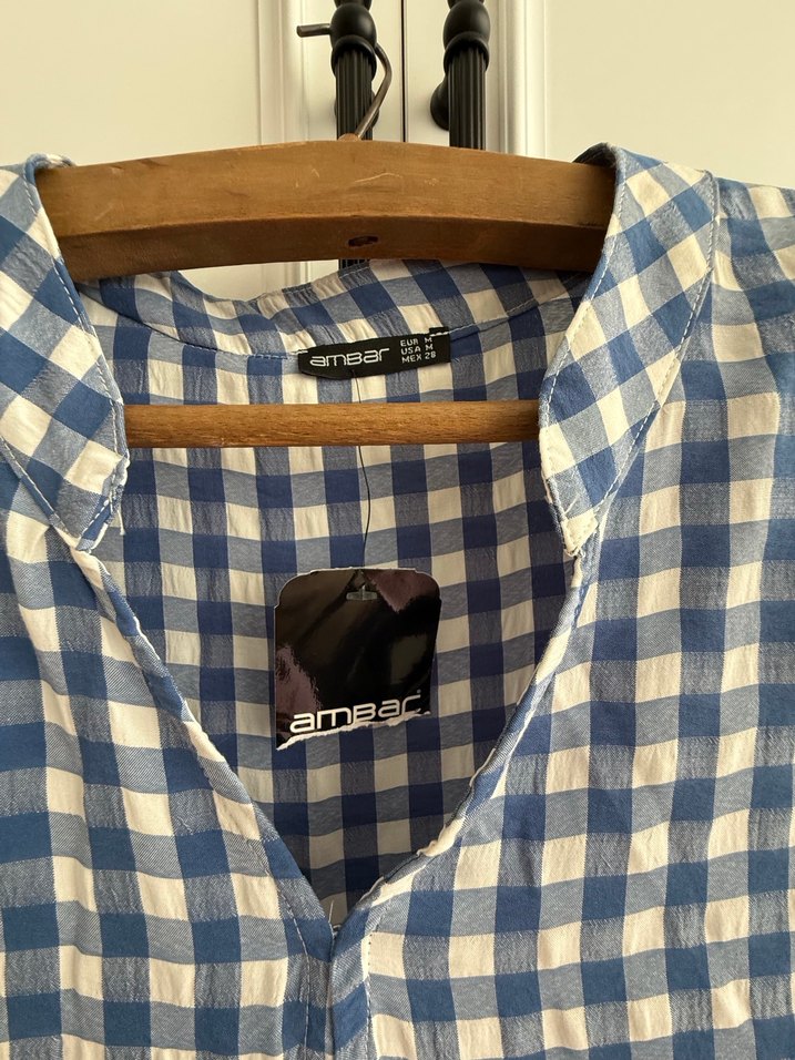 Mavi Ekose V Yaka Midi Elbise - Görsel 3