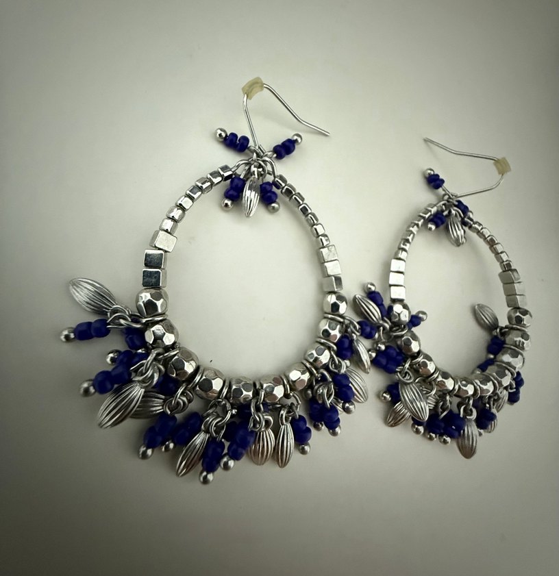 Uzun Mavi Boncuklu Bohem Küpe - Görsel 2