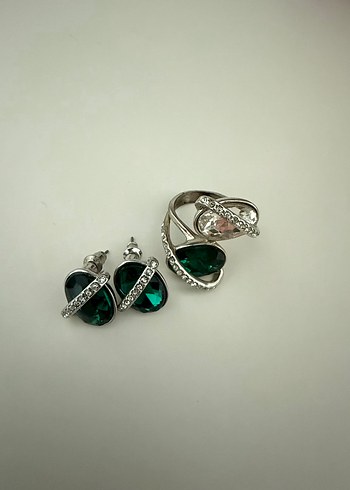 Yeşil Taşlı Küpe ve Yüzük Set - Görsel 2