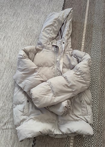s Beden Gri Kadın Kapüşonlu şişme Mont
