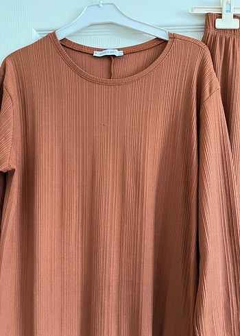 Diğer Kadın Uzun Kollu Kahverengi Rahat Pijama Takımı