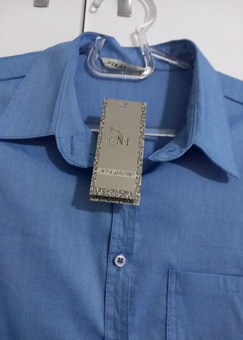 Mavi Kısa Kollu Düğmeli Kadın Gömlek - Görsel 2