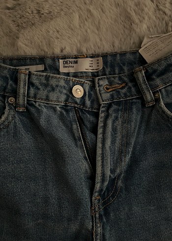 Düğmeli Gri Denim Salaş Kadın Jean