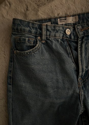 32 Beden Düğmeli Gri Denim Salaş Kadın Jean