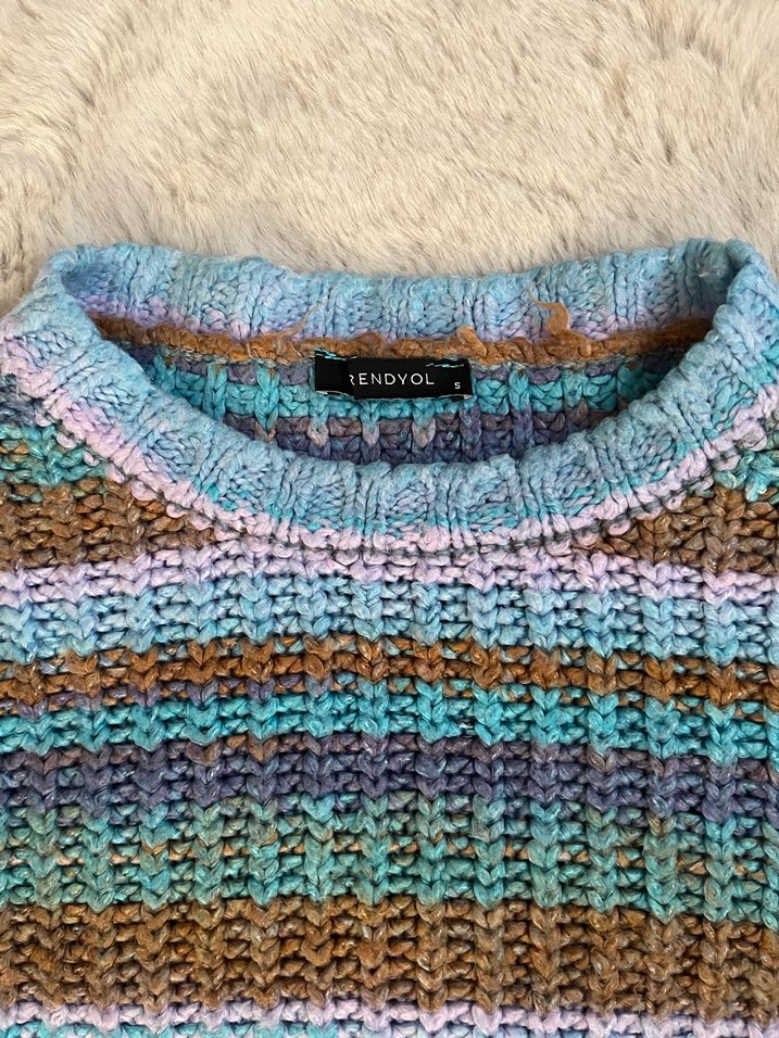 Pastel Renkli Bohem Örgü Kadın Kazak - Görsel 2