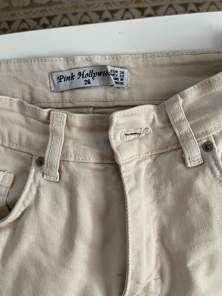 Bej Düğmeli Kadın Kot Pantolon - Görsel 2