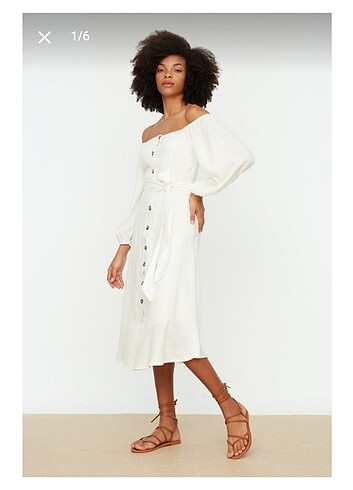34 Beden beyaz Renk Trendyolmilla ekru elbise