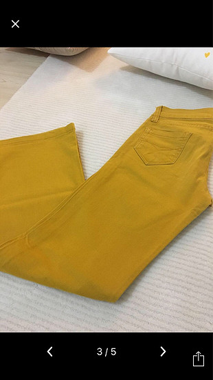 Hardal sarısı koton kumaş likralı pantolon 