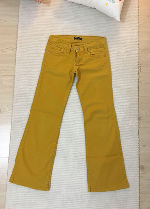 38 Beden camel Renk Hardal sarısı koton kumaş likralı pantolon 