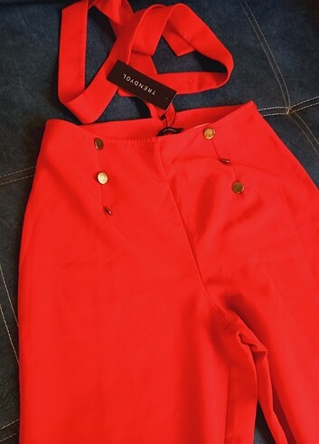 38 Beden kırmızı Renk Trendyol vintage tulum pantolon 
