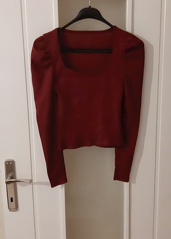 Bordo kalp yaka omuzları volanli Bluz