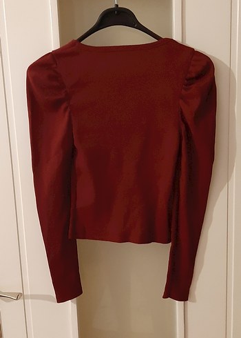 Stradivarius Bordo kalp yaka omuzları volanli Bluz