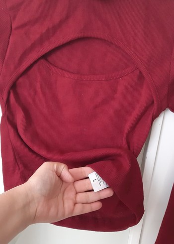 l Beden Bordo Fitilli Boğazlı Uzun Kollu Kadın Kazak